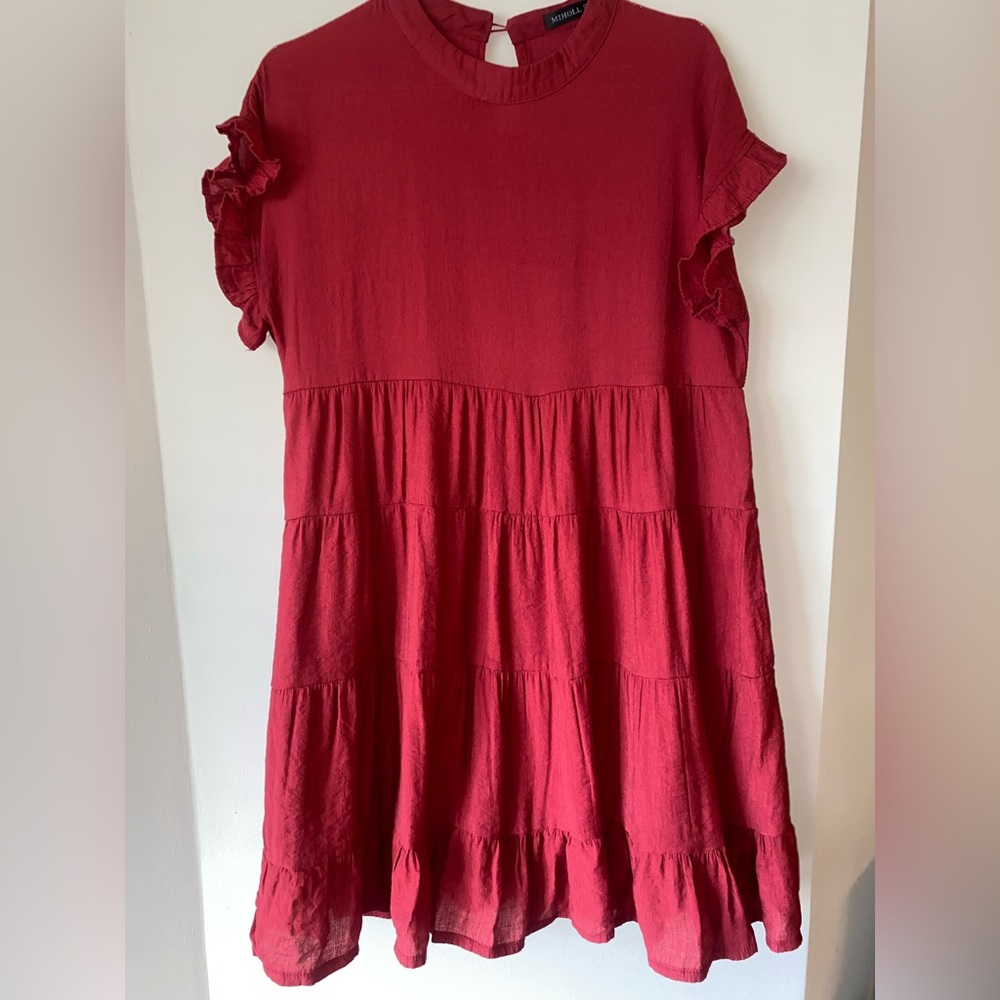 Amazon red ruffle dress high neck